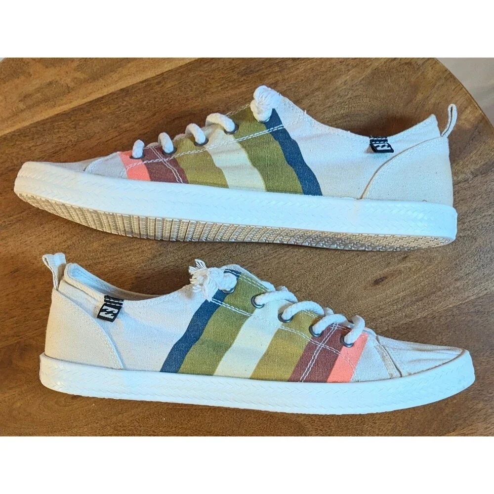 Billabong Marina Honey Gold Multi Striped Canvas Sneakers Women's Size 9.5